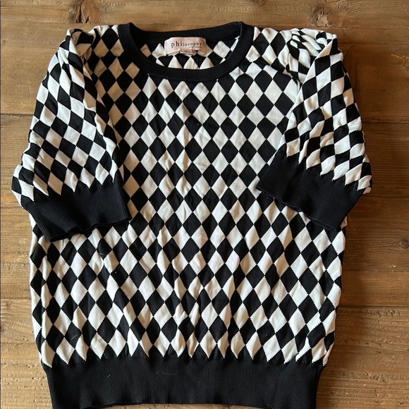 Philosophy Black and White Diamond Pattern Blouse - Picture 1 of 5